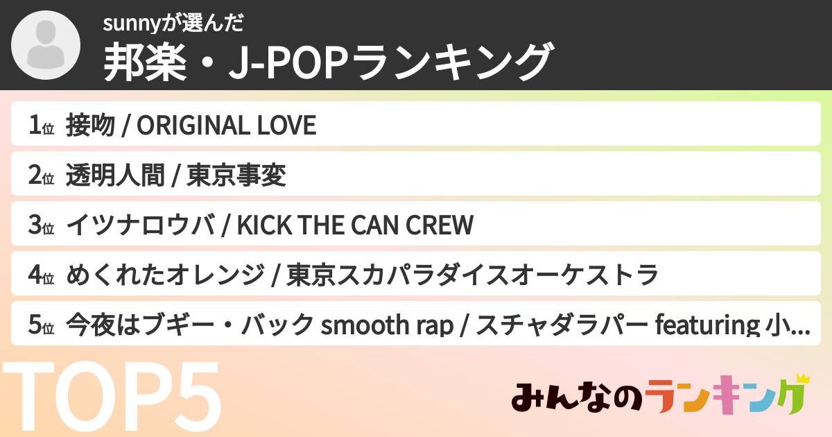 sunnyさんの「邦楽・J-POPランキング」