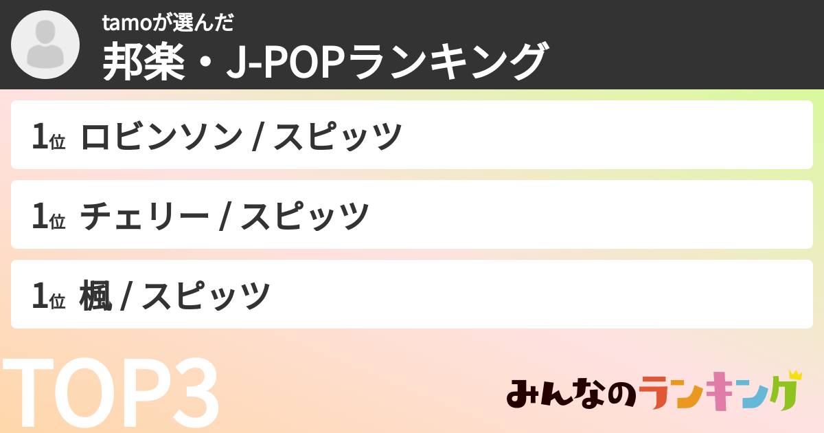 tamoさんの「邦楽・J-POPランキング」