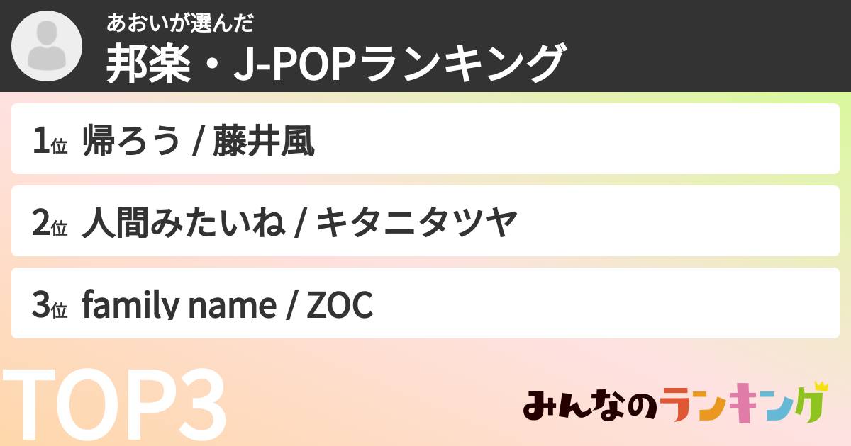 あおいさんの「邦楽・J-POPランキング」