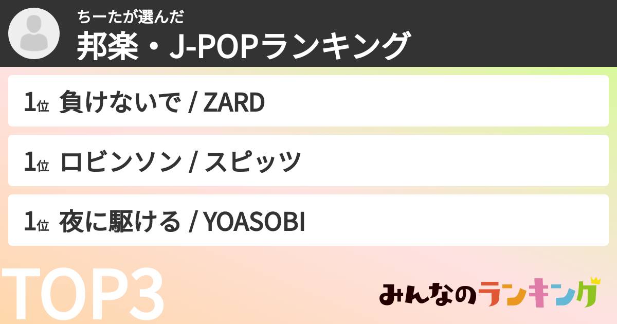 ちーたさんの「邦楽・J-POPランキング」