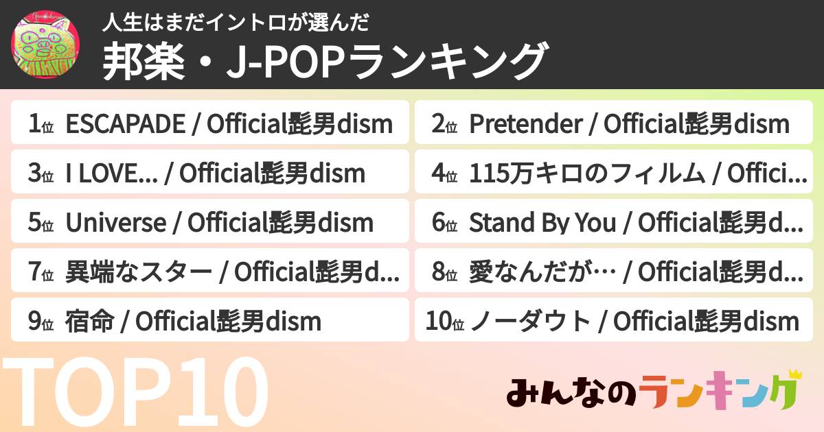 人生はまだイントロさんの「邦楽・J-POPランキング」