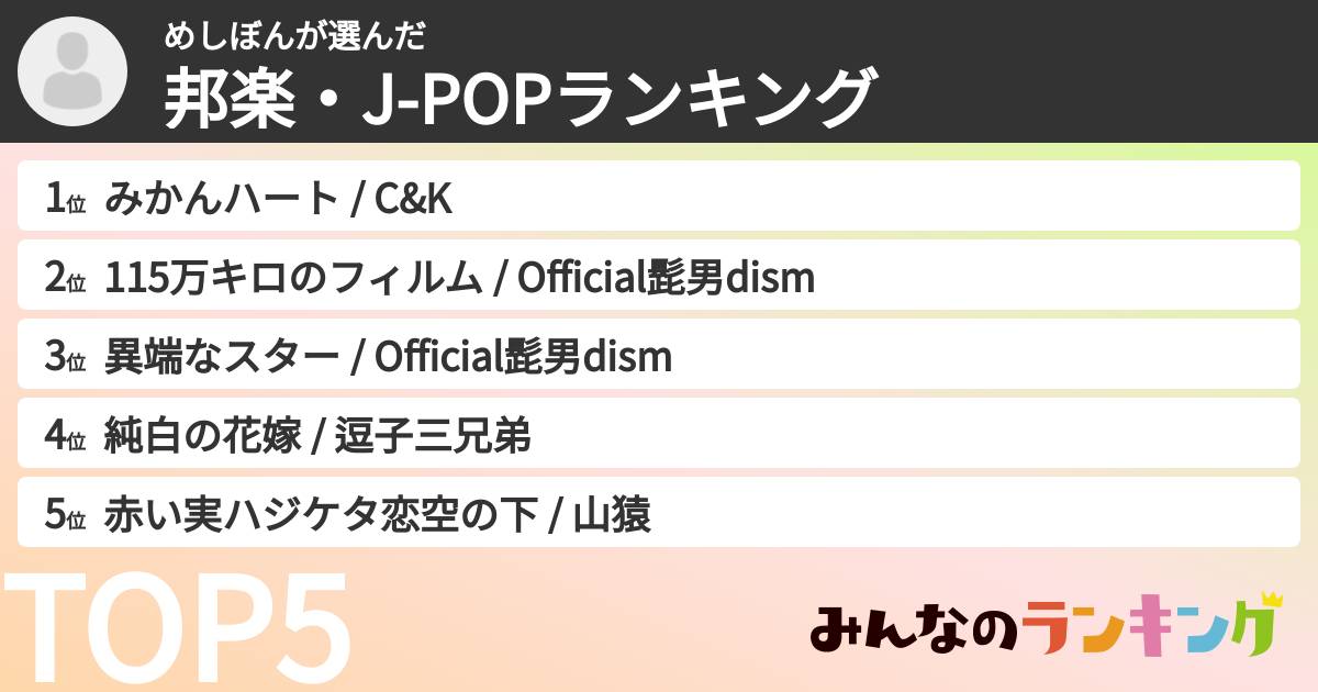 めしぼんさんの「邦楽・J-POPランキング」