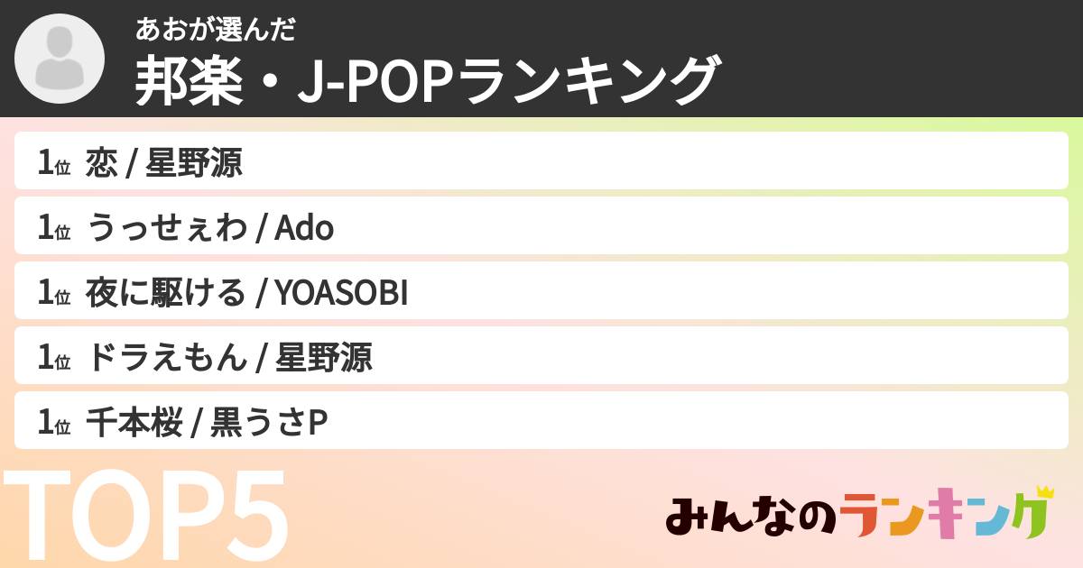 あおさんの「邦楽・J-POPランキング」