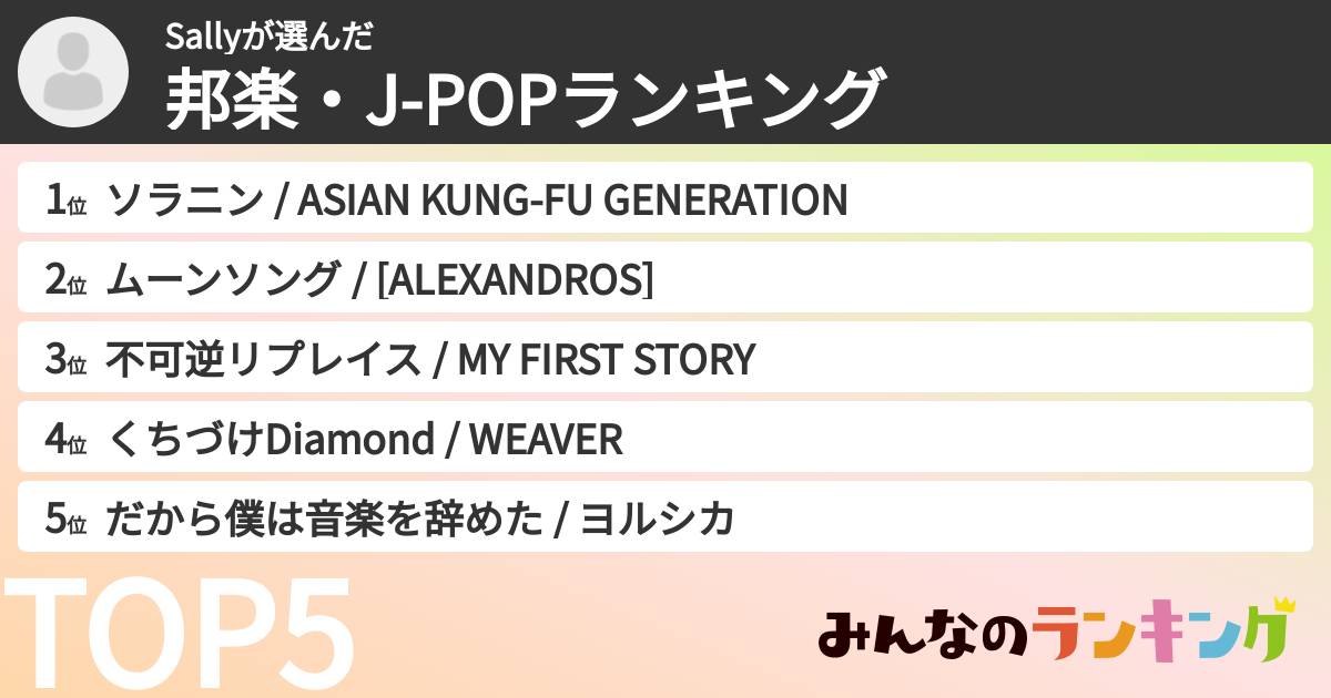 Sallyさんの「邦楽・J-POPランキング」