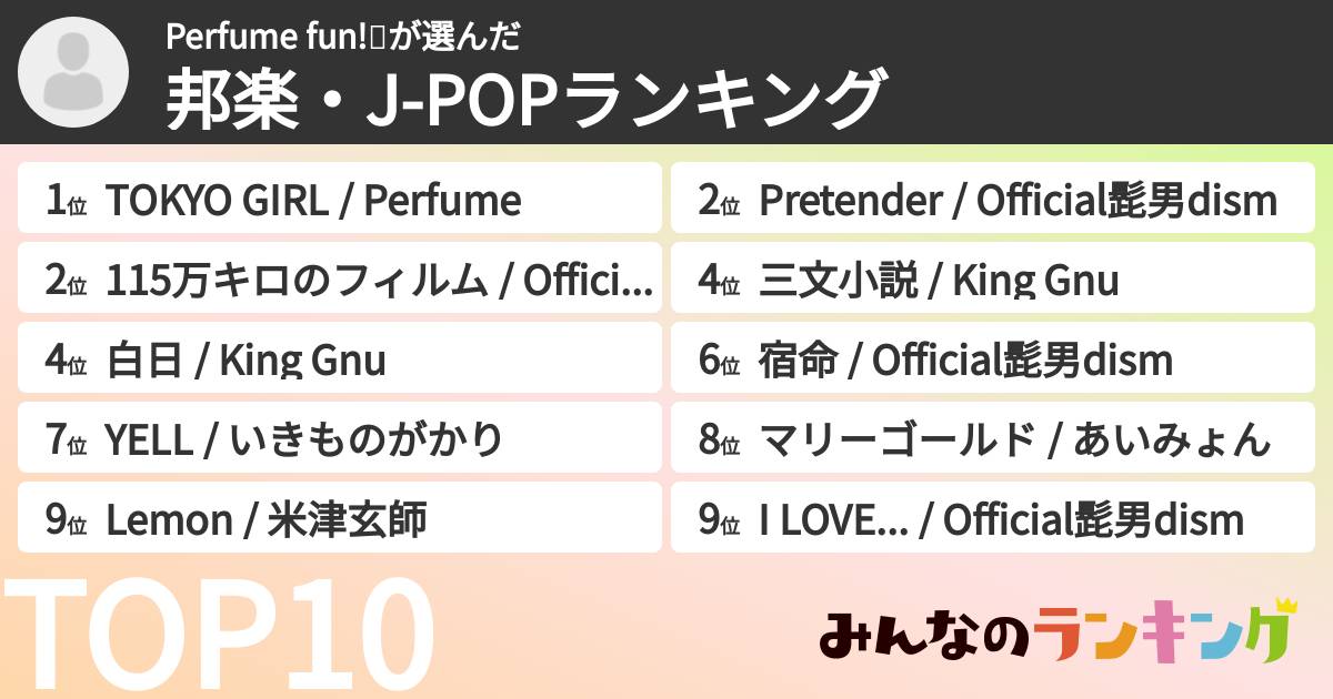 Perfume fun!👍さんの「邦楽・J-POPランキング」
