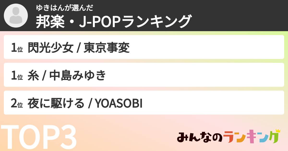 ゆきはんさんの「邦楽・J-POPランキング」
