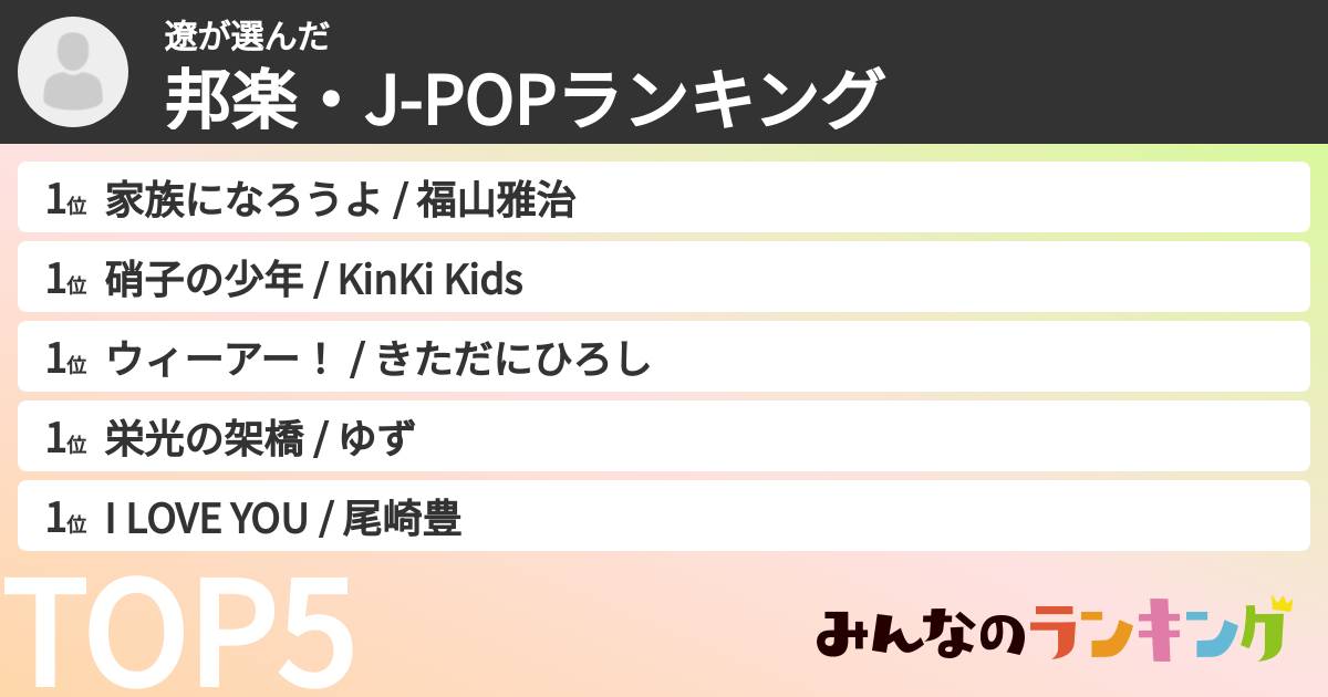 遼さんの「邦楽・J-POPランキング」