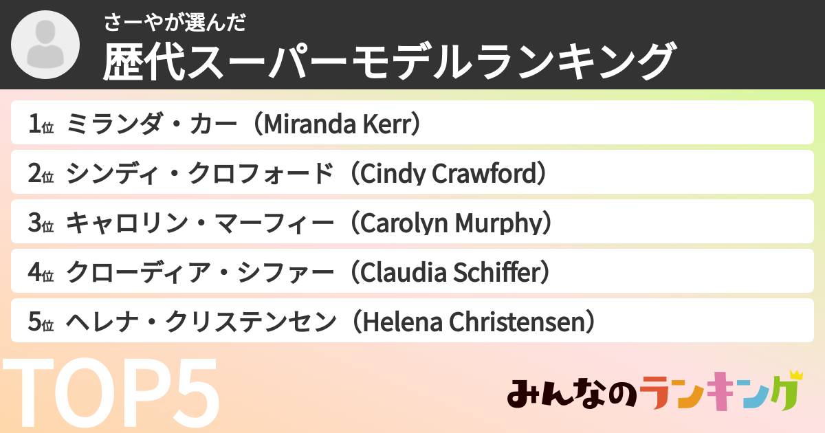 さーやさんの「歴代スーパーモデルランキング」