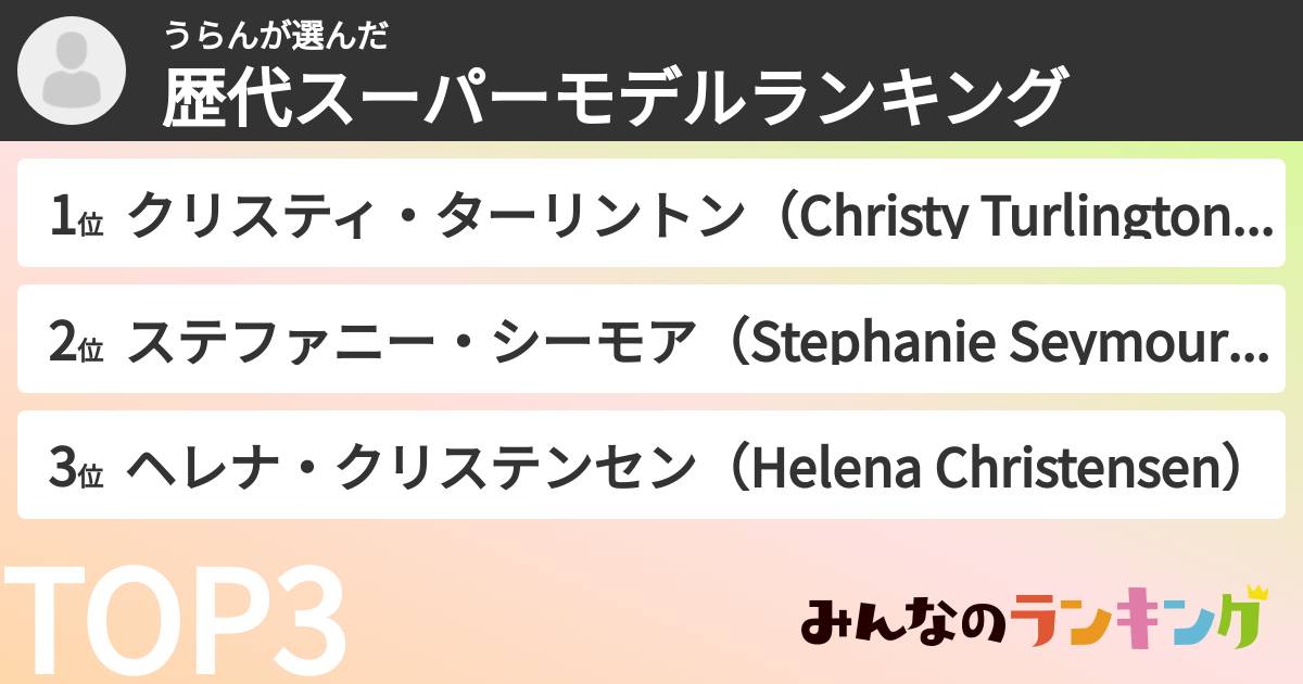うらんさんの「歴代スーパーモデルランキング」
