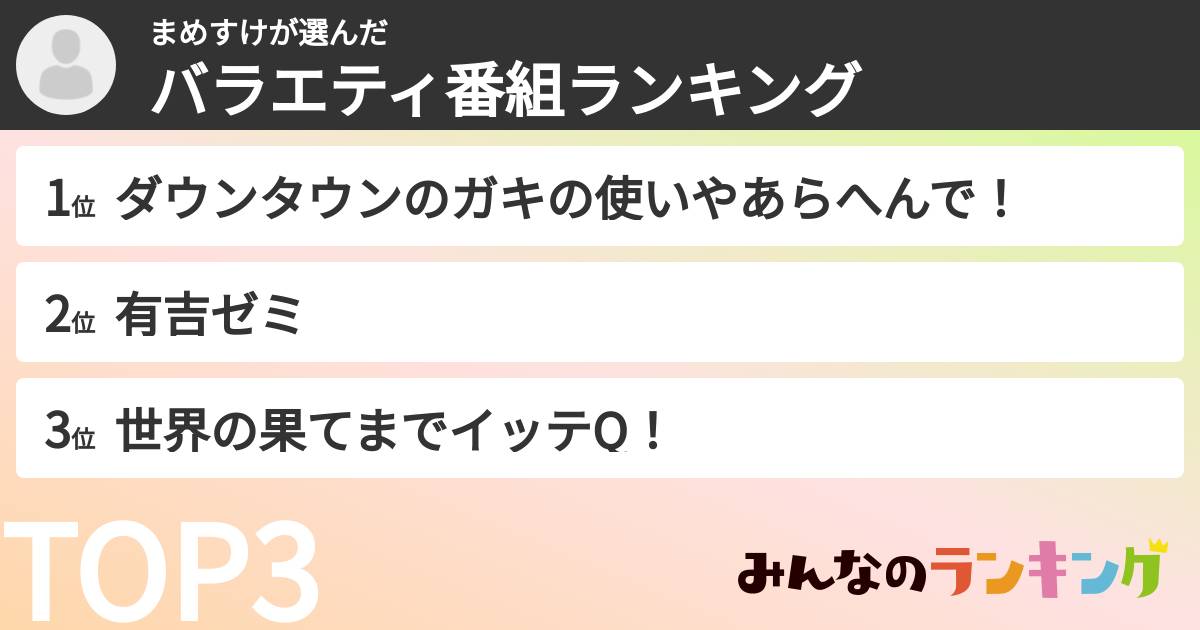まめすけさんの「バラエティ番組ランキング」