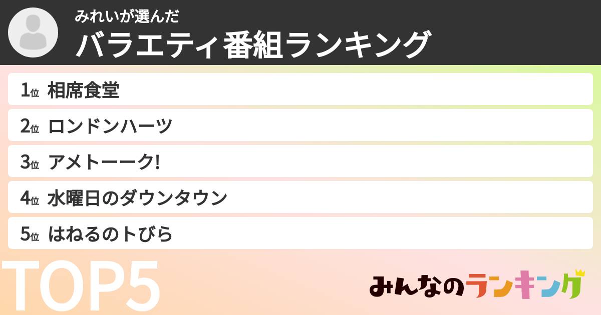 みれいさんの「バラエティ番組ランキング」