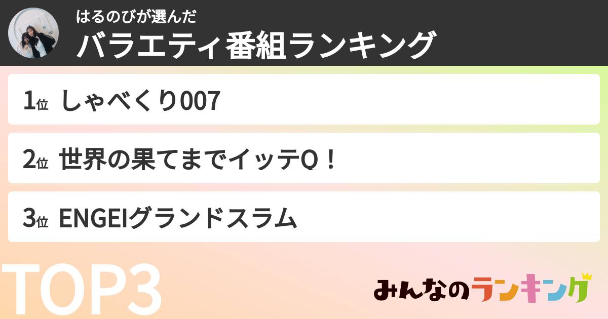 はるのびさんの「バラエティ番組ランキング」