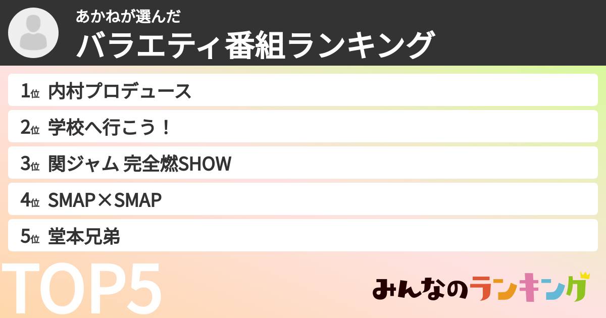 あかねさんの「バラエティ番組ランキング」