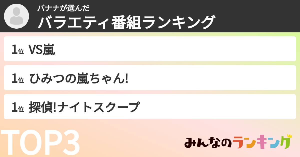 バナナさんの「バラエティ番組ランキング」