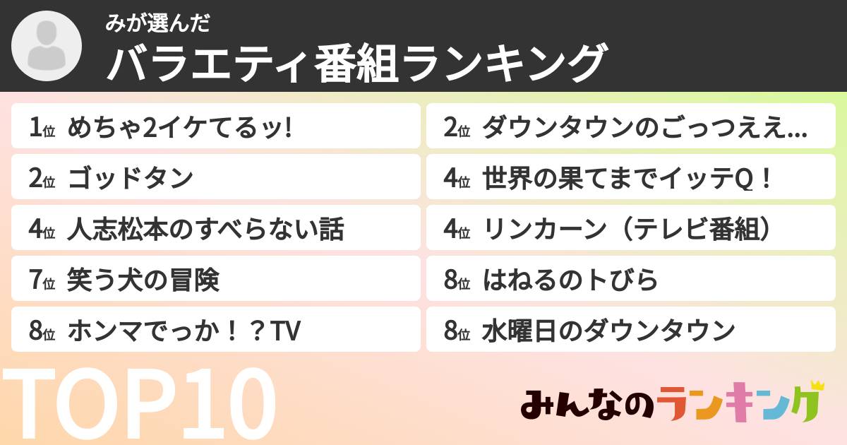 みさんの「バラエティ番組ランキング」