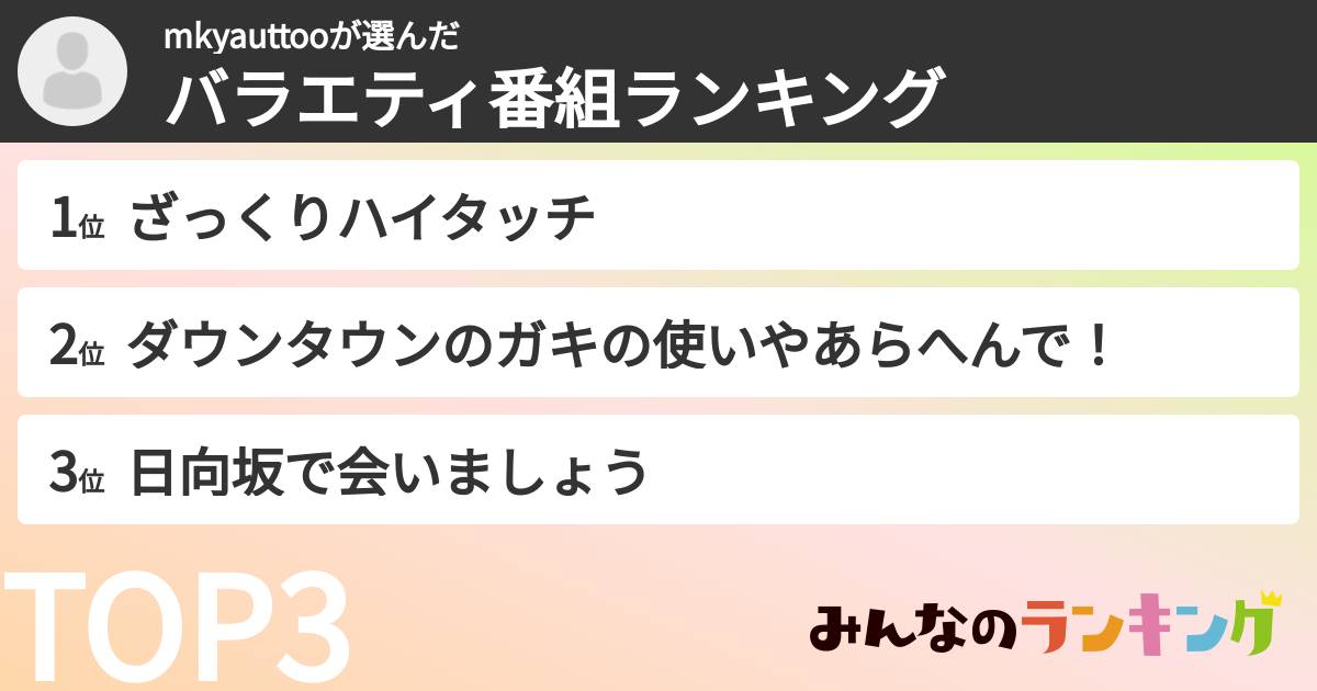 mkyauttooさんの「バラエティ番組ランキング」
