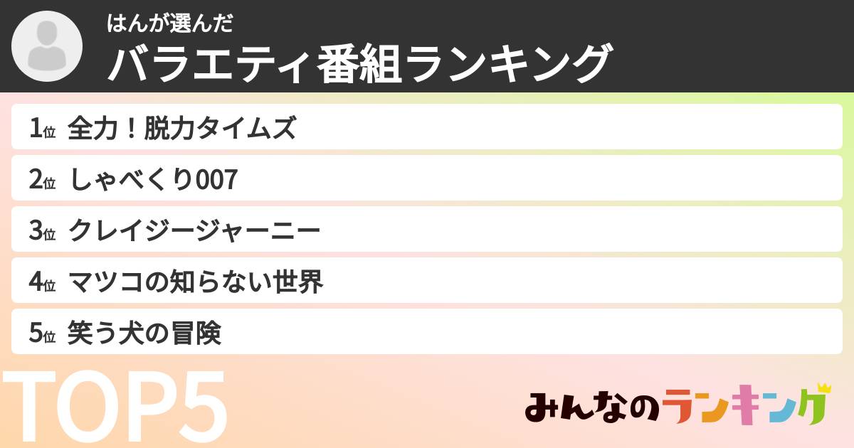 はんさんの「バラエティ番組ランキング」