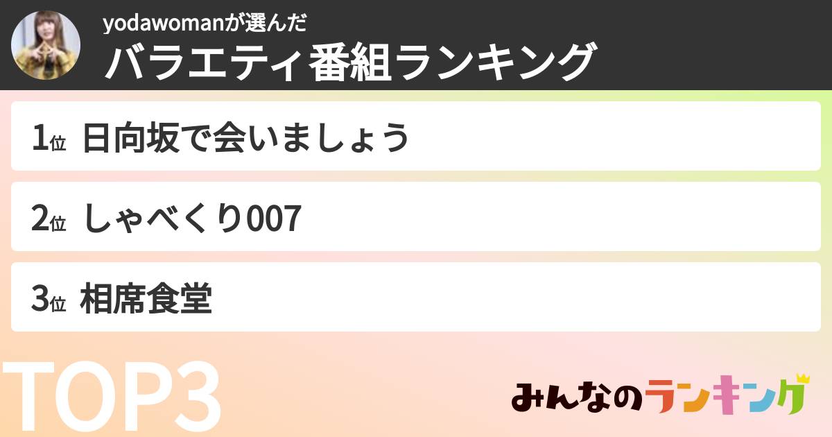 yodawomanさんの「バラエティ番組ランキング」