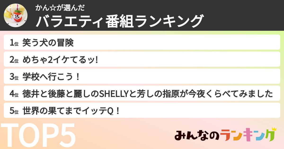 かん☆さんの「バラエティ番組ランキング」