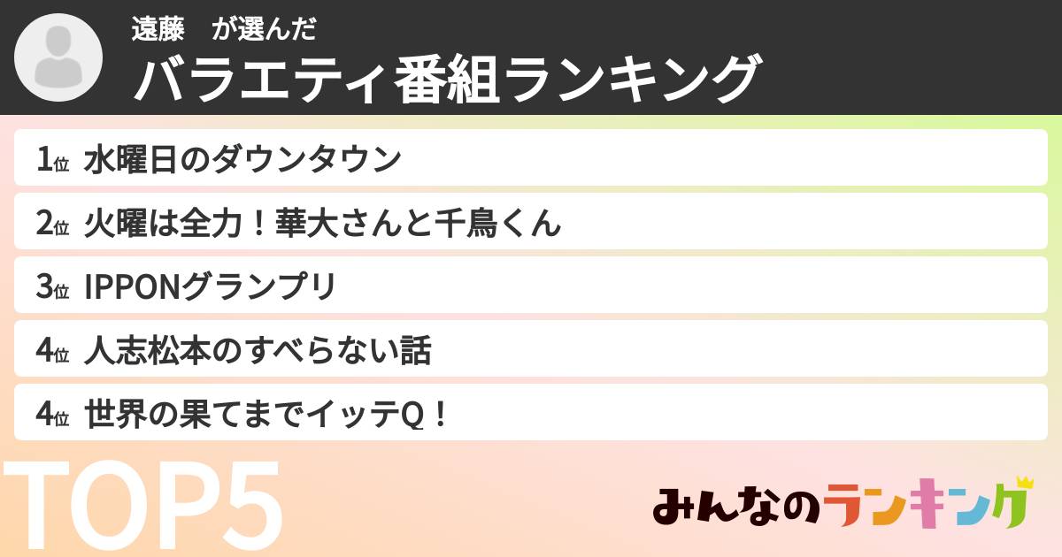 遠藤　さんの「バラエティ番組ランキング」