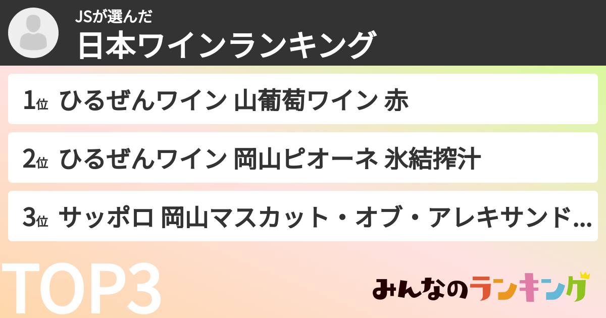 JSさんの「日本ワインランキング」