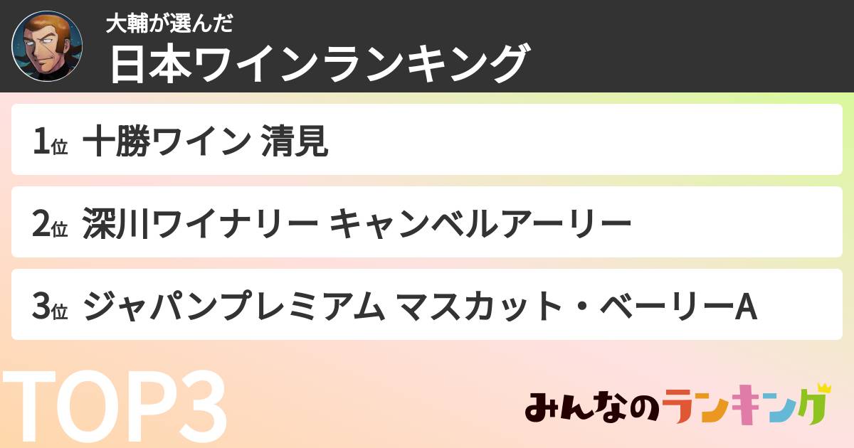 大輔さんの「日本ワインランキング」