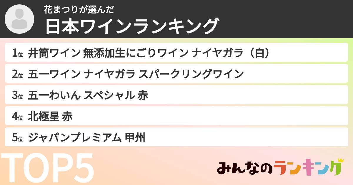 花まつりさんの「日本ワインランキング」