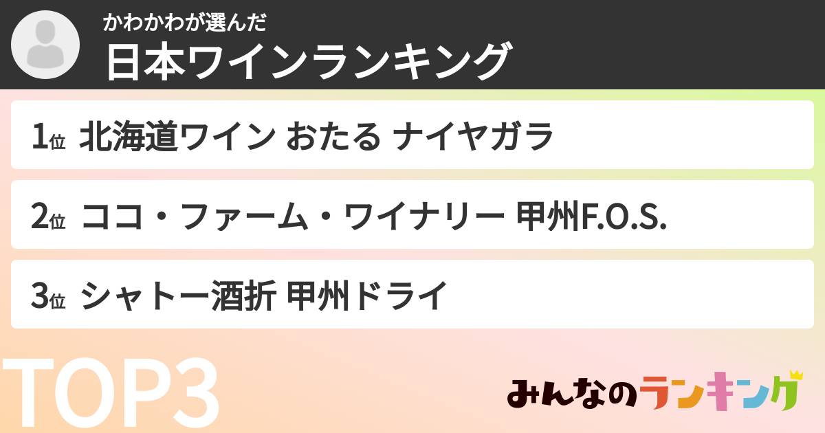 かわかわさんの「日本ワインランキング」