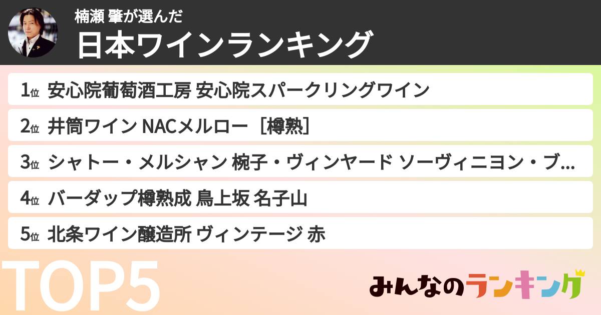 楠瀬 肇さんの「日本ワインランキング」