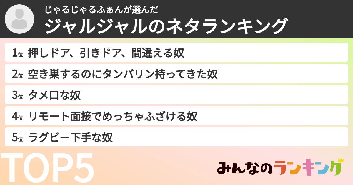 じゃるじゃるふぁんさんの「ジャルジャルのネタランキング」