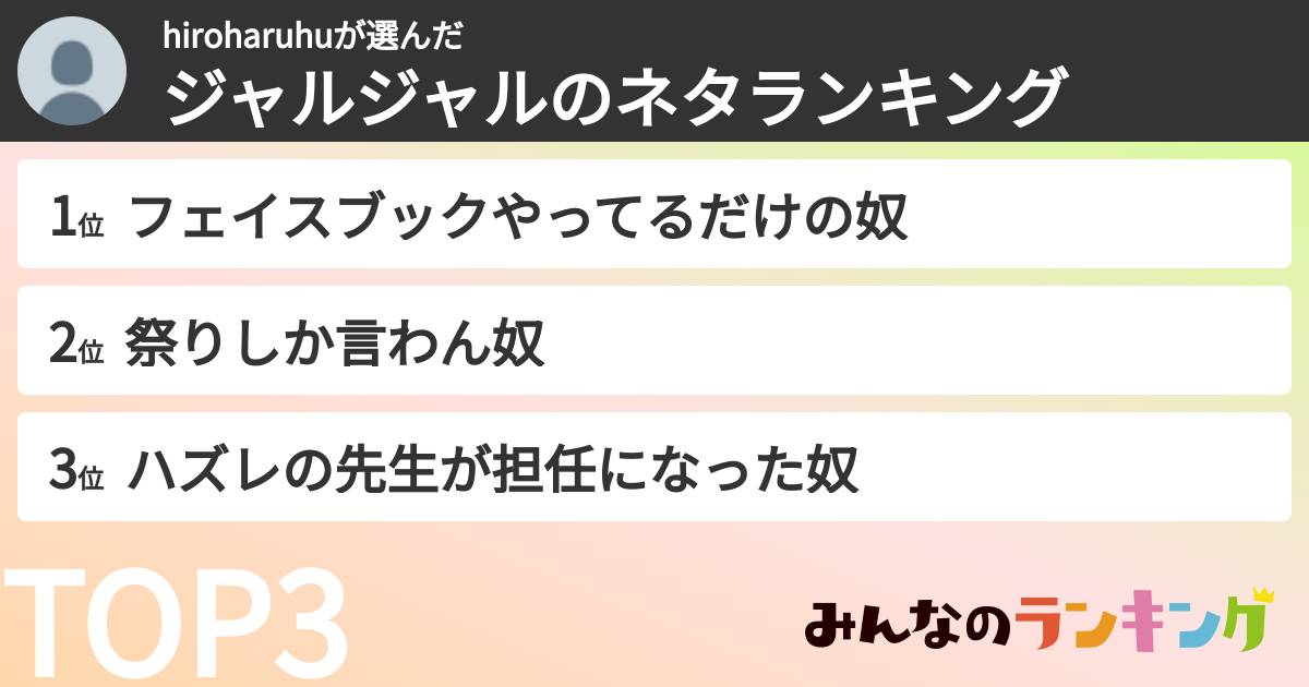 hiroharuhuさんの「ジャルジャルのネタランキング」