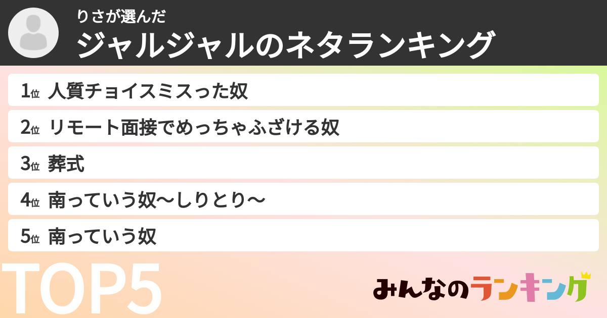 りささんの「ジャルジャルのネタランキング」