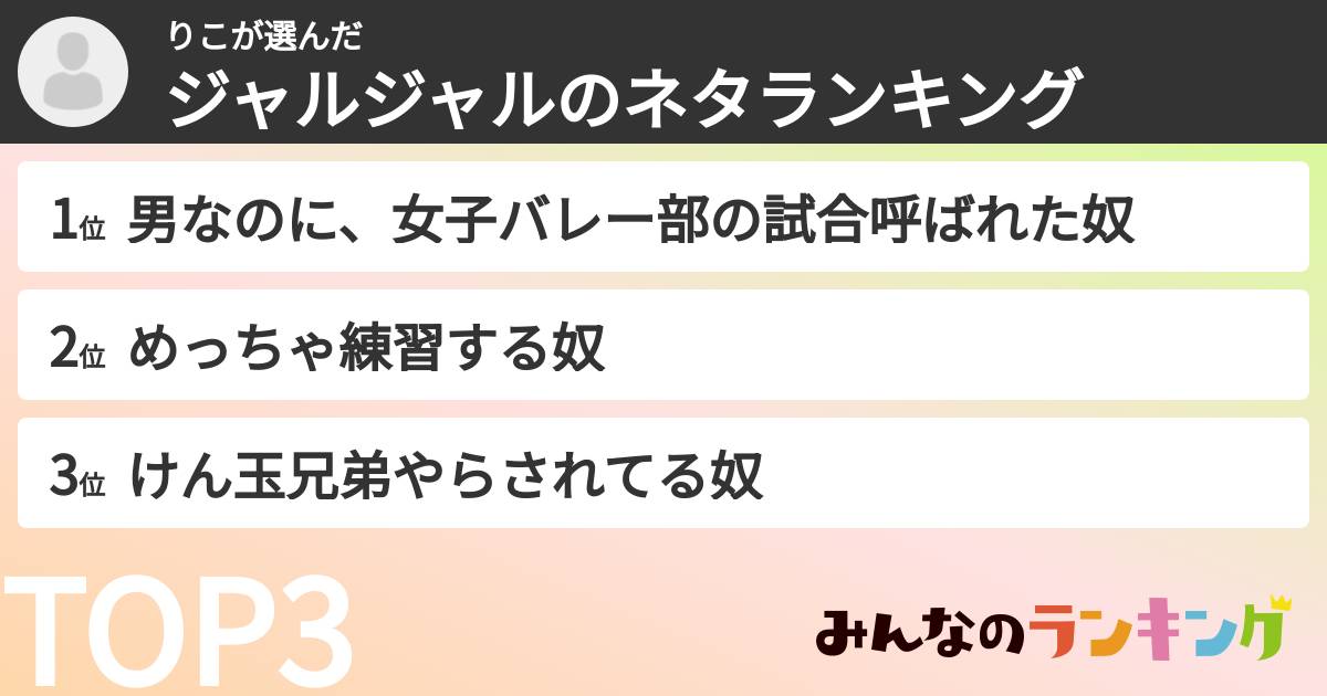 りこさんの「ジャルジャルのネタランキング」