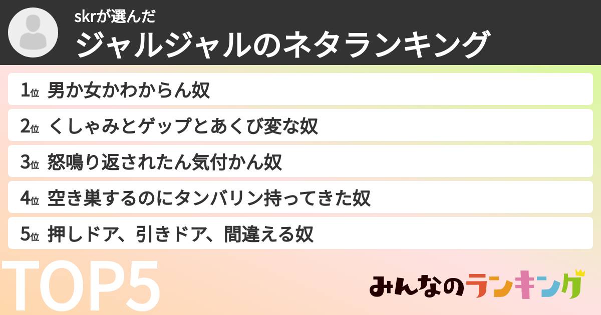 skrさんの「ジャルジャルのネタランキング」