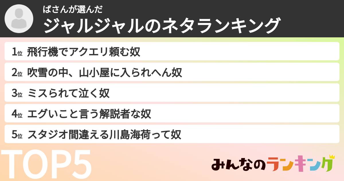 ばさんさんの「ジャルジャルのネタランキング」