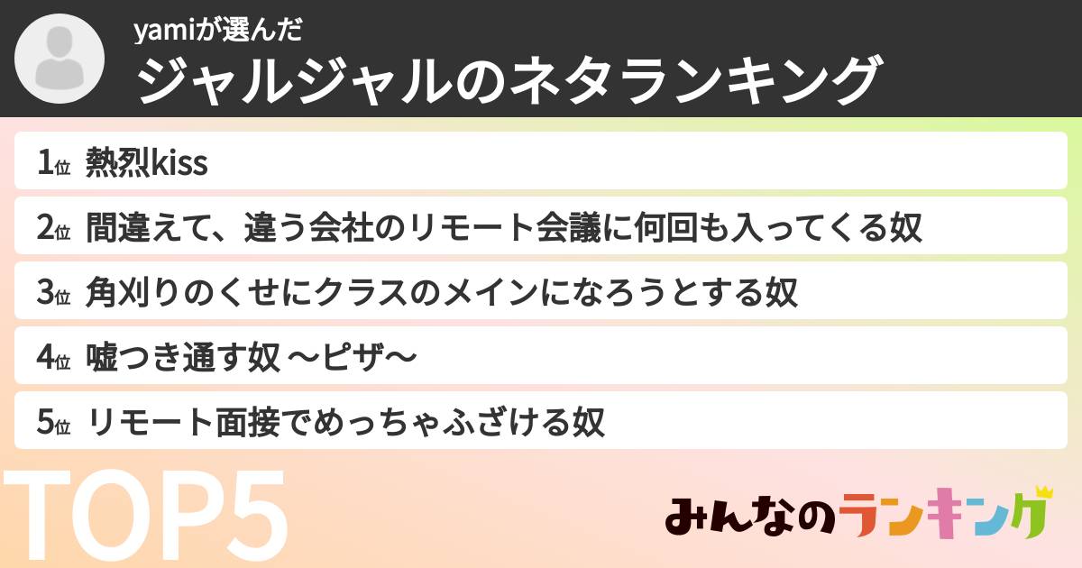 yamiさんの「ジャルジャルのネタランキング」