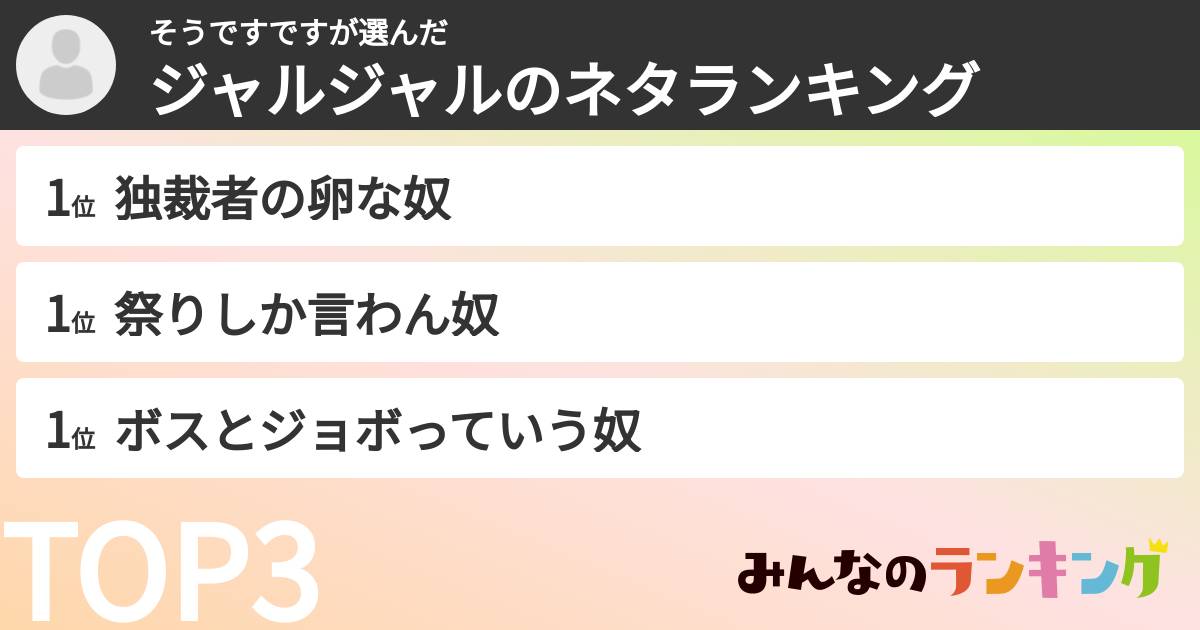 そうですですさんの「ジャルジャルのネタランキング」