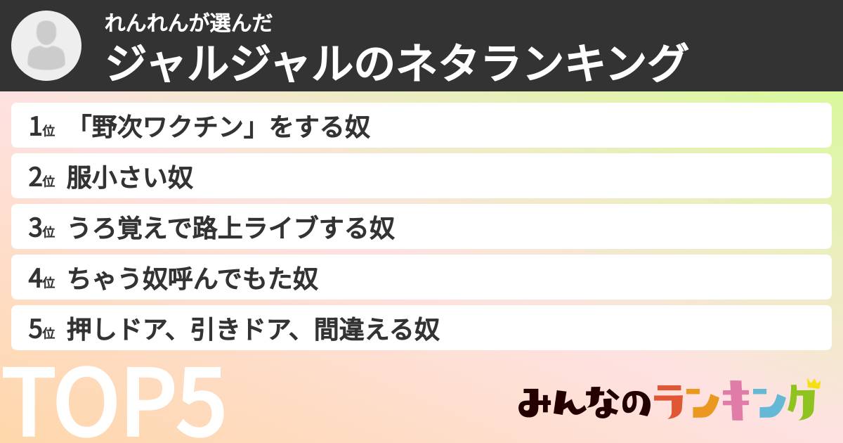 れんれんさんの「ジャルジャルのネタランキング」