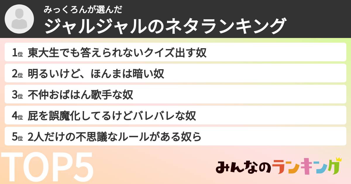 みっくろんさんの「ジャルジャルのネタランキング」