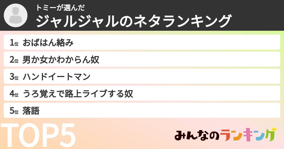 トミーさんの「ジャルジャルのネタランキング」