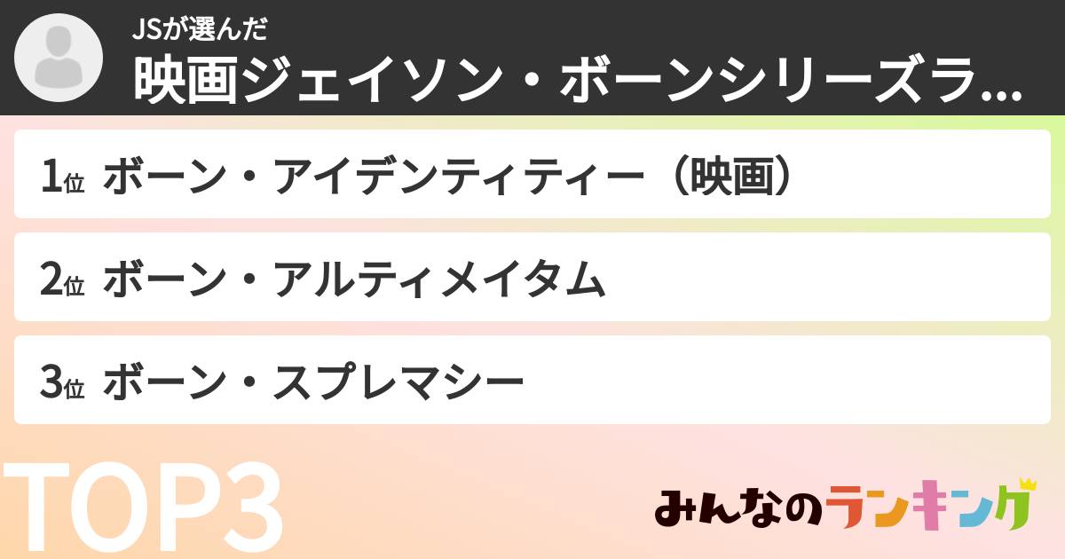 JSさんの「映画ジェイソン・ボーンシリーズランキング」