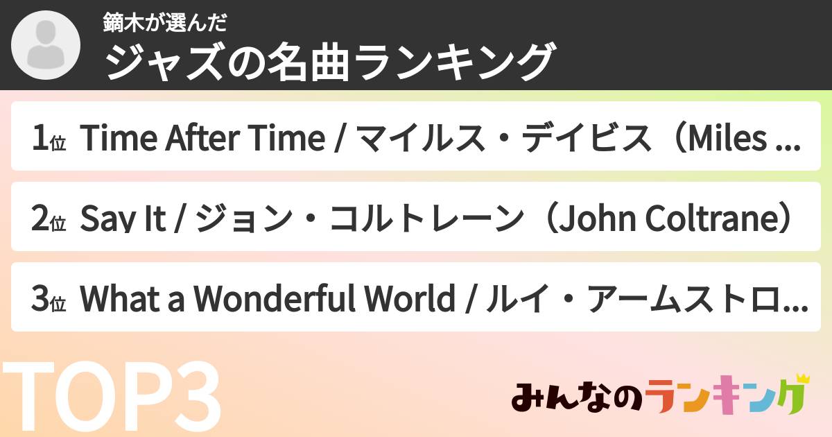 鏑木さんの「ジャズの名曲ランキング」