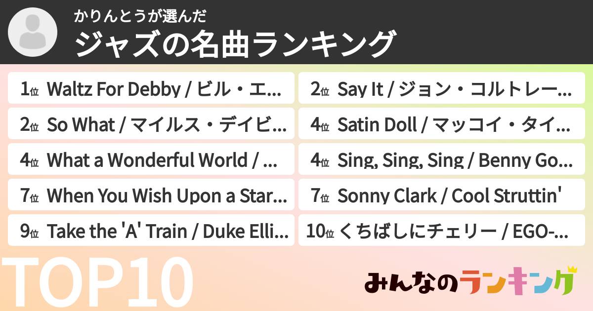 かりんとうさんの「ジャズの名曲ランキング」