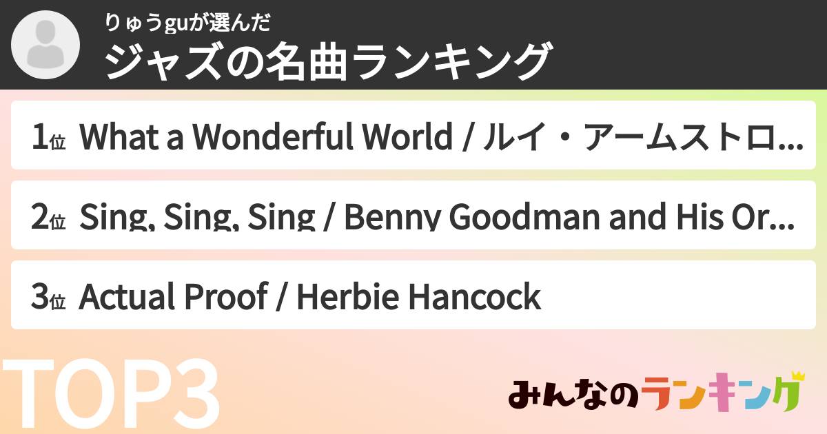 りゅうguさんの「ジャズの名曲ランキング」