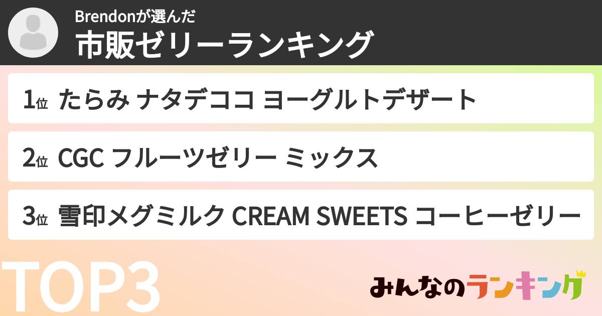 Brendonさんの「市販ゼリーランキング」