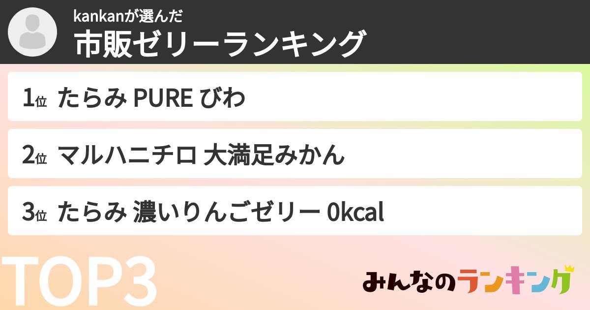 kankanさんの「市販ゼリーランキング」
