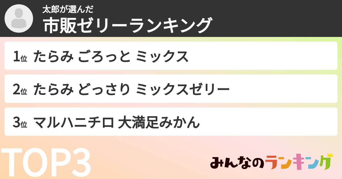 太郎さんの「市販ゼリーランキング」