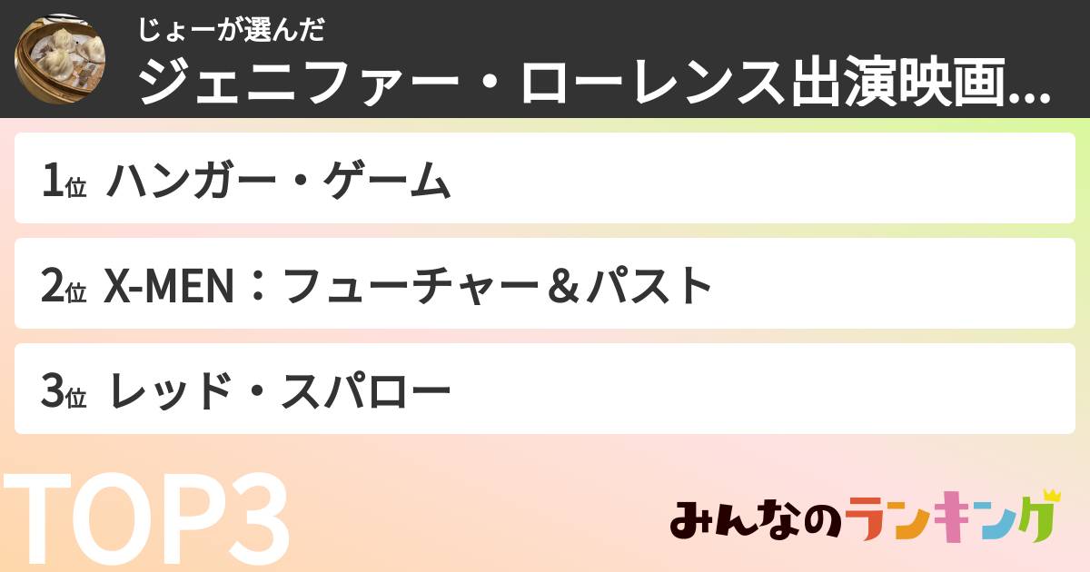 じょーさんの「ジェニファー・ローレンス出演映画ランキング」