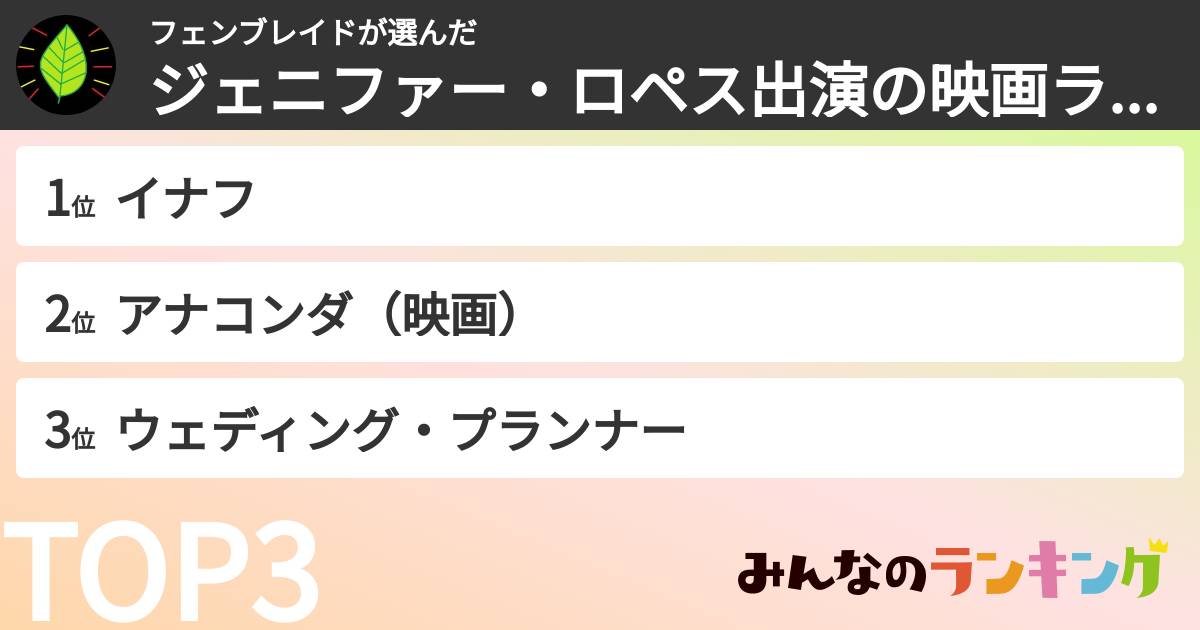 フェンブレイドさんの「ジェニファー・ロペス出演の映画ランキング」