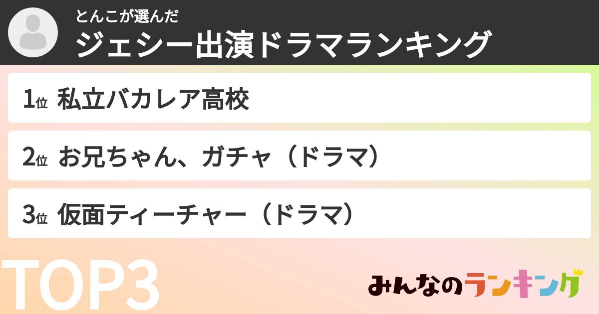 とんこさんの「ジェシー出演ドラマランキング」